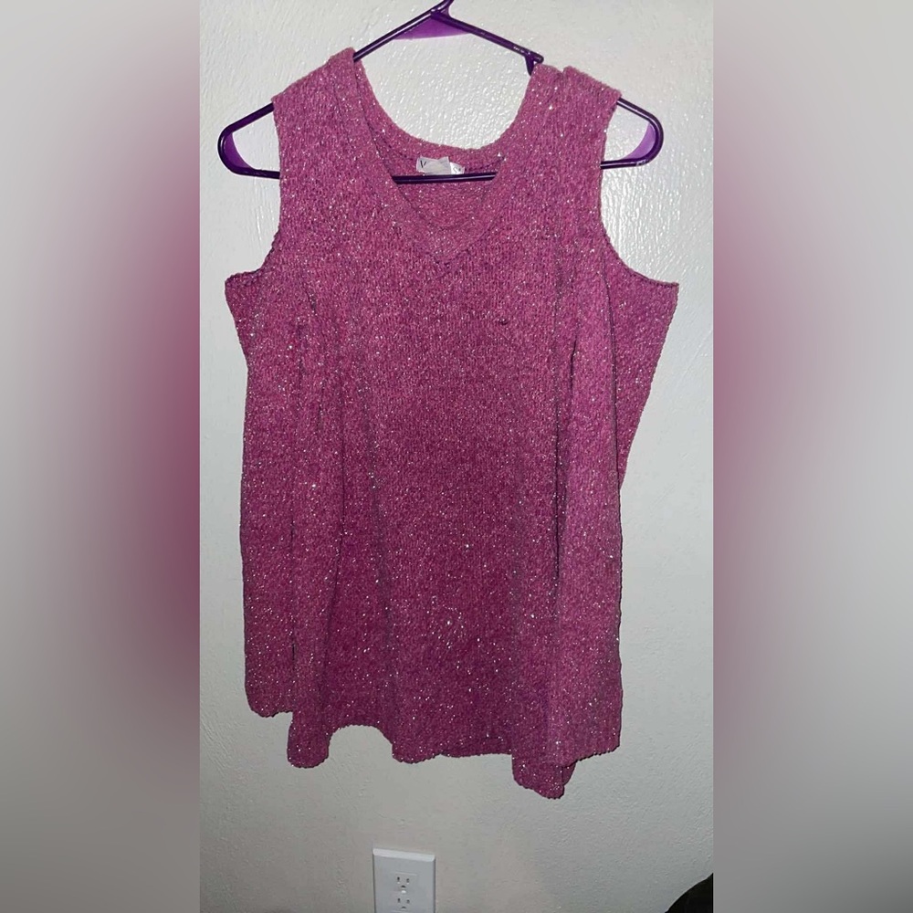 Pink Sleeveless Knit Top Off Shoulder